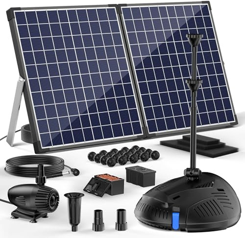 Biling 50W Teichfilter Solar Teichpumpe mit Filter 2100 L/H Solar Filterpumpe Teich mit 3 Düsen und Durchflussregler 8m Kabel für Gartenteich Kleiner Fischteich Wasserspiel, Energieeffizient