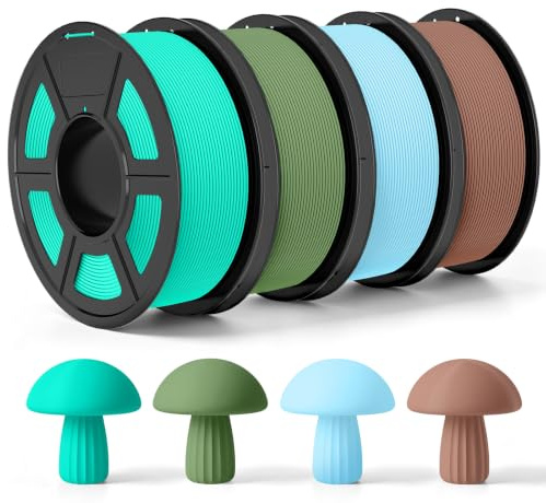 TECBEARS PLA Matte Rapid Filament 1.75mm Mehrfarben Bundle 4KG | Hochgeschwindigkeit 600mm/s, +/-0.02mm, für Modelle und Figuren, 4 *1kg Spule(Mintgrün+Olivgrün+Himmelblau+Schokolade)