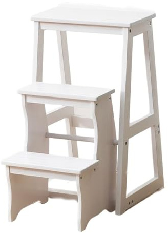 Lkvent escabeau marchepied Tabouret d'escalier 3 marches, Chaise d'escalier Pliante en Bois, Banc d'escalade Multifonctionnel for se Reposer ou Transporter des Objets Hauts Petit(Wit)