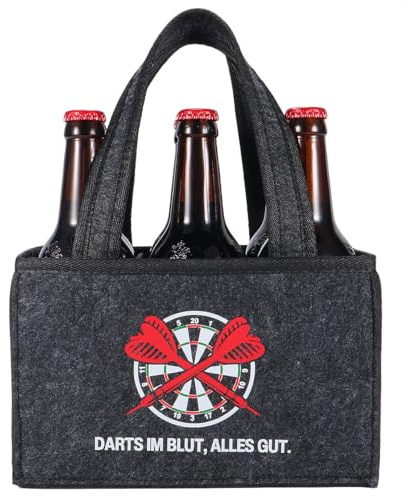 Geschenke für Männer, Männerhandtasche mit Spruch DARTS IM BLUT, ALLES GUT., Flaschentasche 6 Flaschen Bier, Cooler Dart Zubehör & Dart Deko Geschenkidee, Personalisierte Dartgeschenke für Dartfans