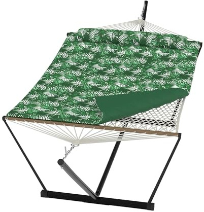 GarveeHome Double Hammock with Stand for Outdoor, 450 Lbs Capacity, 2 Person Hammock with Pillow & Polyester Pad, Ideal for Beach Camping Backyard Patio, Easy Assembly Free Standing