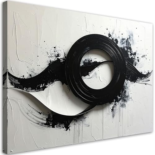 Feeby Leinwand Bilder - Bild Wohnzimmer - Abstrakt Schwarz Weiß - 90x60 1tlg - Deko Schlafzimmer Groß - Dekoration Canvas - Gemälde - Modern Wandbilder - Kunstdruck