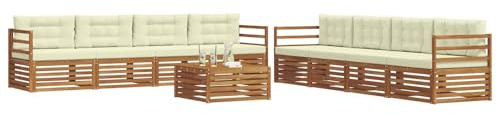 vidaXL Outdoor-Sofagarnitur mit Kissen 9 pcs Natur und Creme, Moderne Lounge für draußen, Bequeme Gartenmöbel, Akazienholz-Sofa, wetterfeste Terrassen-Sitzgruppe