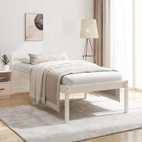 Fecpoo WGYHOME Seniorsäng, 90 x 200 cm, vit, massiv furu, 45 cm sovhöjd, ribbotten inklusive – seniorvänlig sängram