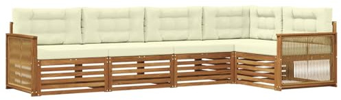 vidaXL Outdoor-Sofagarnitur mit Kissen 5 pcs Natur und Creme, Patio Lounge, modernes Sofa für draußen, wetterfestes Gartenmöbel, bequemes Terrassen-Set