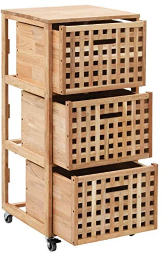 GeenYuu Armoire de salle de bain en bois massif de noyer 41 x 41 x 91 cm avec 3 paniers et 4 roulettes - Meuble de rangement pour salle de bain, couloir, salon, avec ventilation et facile à déplacer