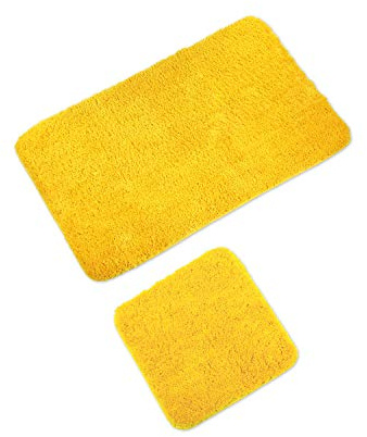 WohnDirect Badematten Set - WC Vorleger (45x45cm), Badematte (60x100cm) - rutschfest waschbar Badezimmerteppich OHNE WC-Ausschnitt - Gelb