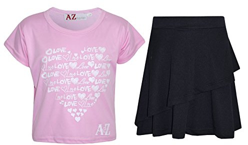 A2Z 4 Kids Girl Tops Kid Comic Graffiti #Love Paris NYC #Selfie Crop Top T-Shirt - New Love Baby Pink Top Fril Skirt 7-