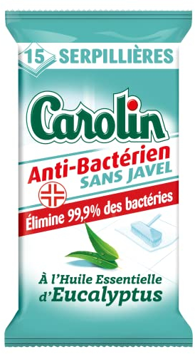 Carolin Lingettes Sols Anti-bactériennes à l'Huile Essentielle d'Eucalyptus, Sans Javel x15