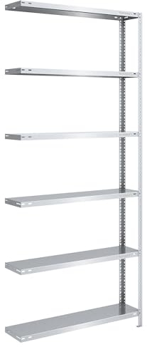 eurokraft | Lager-Schraubregal | verzinkt | mittelschwer | Regalhöhe 2500 mm | Bodenbreite 1000 mm | Tiefe 300 mm | Anbauregal