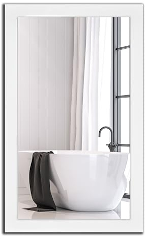 Spiegel mit Rahmen: 32 Größen, 100/50 & 50/100 cm, 11 Farben, Handgefertigt, Breiter Fester Rahmen, Stabiler Rückwand, Rahmenleiste: 60x20mm, Weiß Matt