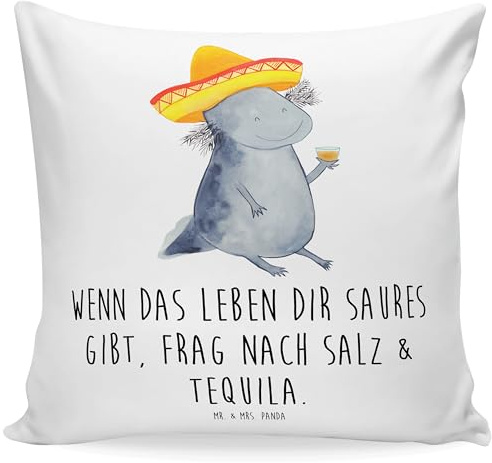 Mr. & Mrs. Panda Kissen Axolotl Tequila - Geschenk, Party, Spruch, Sofakissen, Schwanzlurch, Mexiko, Zitrone, Feuersalamander, Zierkissen, Molch,