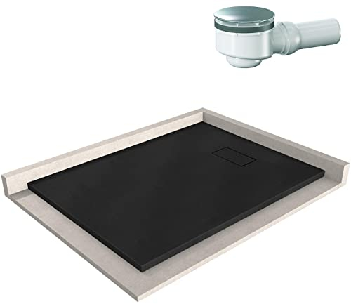 BERNSTEIN Duschtasse 90x120 cm Schwarz matt Flache Bauhöhe, Duschwanne der GT-SERIE aus SMC, Rechteckiges Duschbecken mit Gefälle, SMC -Duschwanne komplett mit Ablaub Dallmer Orio
