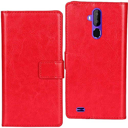 Lankashi PU Leder Tasche Hülle Für TP-Link Neffos C9A Handy Flip Brieftasche Schutz Case Cover Etui Schutzhülle Klapphülle Handytasche (Farbe: Rot)