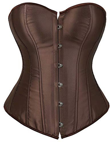 Josamogre Corsets for Women Lace Up Boned Overbust Bustier Bodyshaper Top Plus Size Fashion Coffee S