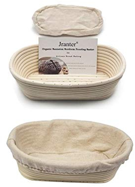 Lot de 2 Paniers bannetons à pain en rotin naturel faits main, avec doublure en lin 10 Oval 2 Pack beige