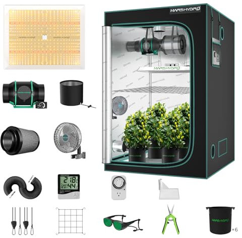MARSHYDRO TSW 2000W Grow Tent Kit Complete 120X120CM Led Grow Light Dimmable Full Spectrum,Indoor Grow Tent Kit 120X120X200CM Hydroponics Growing Tent 1680D Canvas with 15CM Ventilation System