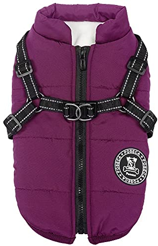 Poseca Kleidung für kleine Hunde – Wintermantel, wasserdicht, warme Weste, Jacke mit Geschirr