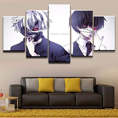 Leinwanddrucke 5 Stück Kunstdruck Wandbild 150×80Cm Animation Tokyo Ghoul Bilder Mehrteilig Aufhängen Bilder Für Wohnzimmer Wohnkultur,Hd Gedruckt Rahmen Segeltuch Malerei
