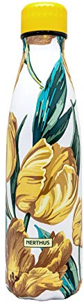 NERTHUS Fih 777 Bouteille Double Paroi Motif Fleurs Jaune 500 ML, Tulipes Jaunes, sans Bpa, 18/8