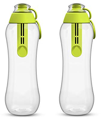 perlopur Trinkflasche mit Filter SOFT 2 Stück 0,5 Liter (grün) BPA-frei! | Einfache Handhabung: Wassern filtern durch leichten Druck auf die Flasche, filtert viele Schadstoffe, für Sport, im Büro…