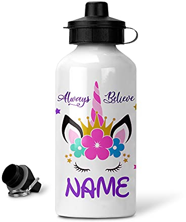 EnvyFone Personalised Water Bottle - Unicorn Always Believe - Aluminium - Ideal for Kids School - Packed Lunch Bag - Sports Outdoors - Drinks - Cute Girly Gift Present