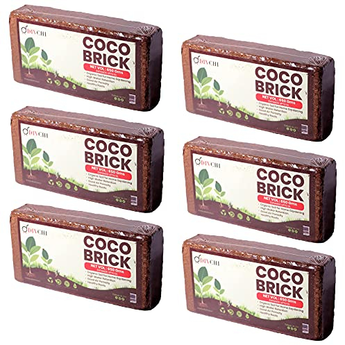 DIVCHI Lot de 6 briques de coco 650 g (6 x 8 L) | Bio | Fibre de noix de coco | 100 % naturelle | Respectueux des reptiles | Terre de coco pour planter | Composition de croissance stable au pH I Haute
