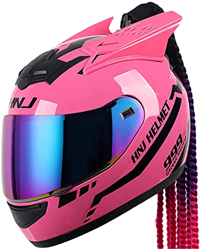 Klappbarer Integralhelm Mit Visier DOT/ECE-Zugelassene Modulare Motocross-Helme Männer Frauen Street Bike Racing Motorradhelm,Rosa,M