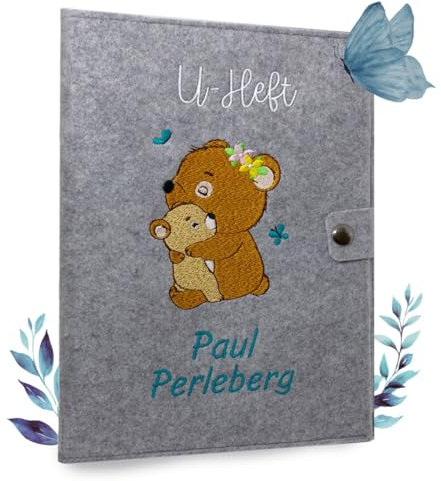 Cozy Racoon U-Heft- und Impfpasshülle aus Filz mit Personalisierung/mit Name | 3- teiliges Set | Hochwertige Hülle für Untersuchungsheft, Impfpass und Versichertenkarte Deines Kindes | Design Bären