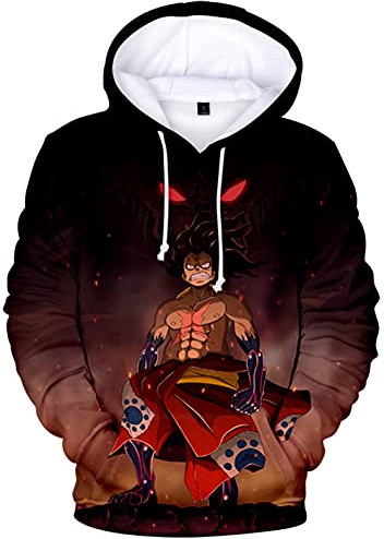YIMIAO 3D Printed One Piece Pullover Freizeit Anime Luffy Ace Hoodie Kapuzenpullover Herren Jungen(M)