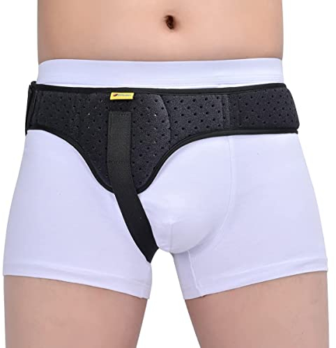 Tenbon Herniengürtel für Männer, Leistenhernien-Unterstützung, medizinischer Hernienschutz, Leistenbandage für einzelne Sporthernien, verstellbarer Hüftgurt mit abnehmbaren (Black, M)