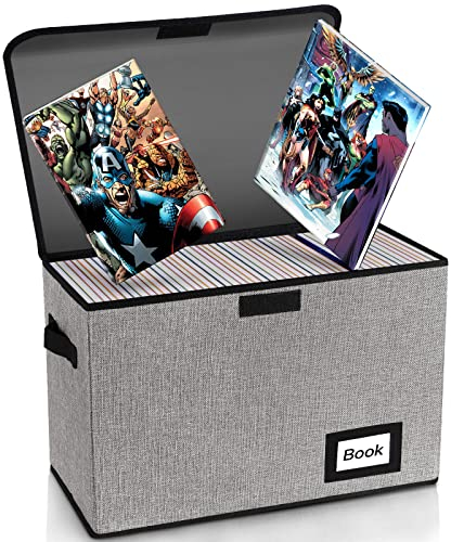 YNSZAS Collection Comic Book Storage Box, 15.8 X 7.8 X 11.8, Collapsible Comic Short Box, Holds 160-180 Comic Book, Heavy Duty Bin Container Holder Shelf Protector Organizer (Grey)