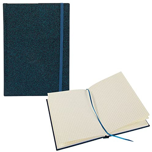 Idena 12255 - Notizbuch Glitter, nachtblau, 14 x 20 cm, kariert, 100 g/m², 160 Blatt, mit Froschtasche, Leseband und Gummibandverschluss, 1 Stück
