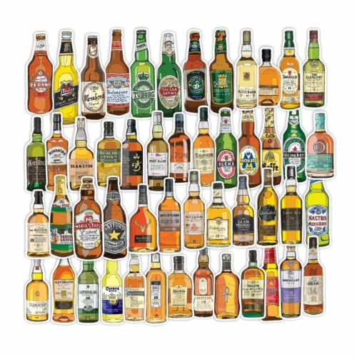 HNTR® Craft Beer & Whiskey Bottle Stickers | 50 Beer Selection Stickers for Adults | Fun Beer Gifts for Men