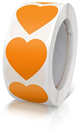 Aufkleber Herz Orange Selbstklebende Herzform Etiketten Rolle 25mm klein Farbkodierung Heart Sticker für Hochzeiten Scrapbooking Geschenke 500 Stück
