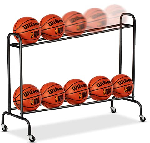 EXTCCT Tilt Basketball Rack Ball Storage Holder - Tilt Basketball Shooting Training Rack, Garage Sports Equipment Organizer, Outdoor and Indoor Rolling Balls Cart with Wheels