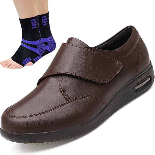 Aocase Uomo Regolabili A Strappo Ortopedici Materiale in Pelle Pantofole Scarpe diabetiche Scarpe da Passeggio Piedi gonfi e Piedi Grassi Scarpe Regolabili,A Brown,45 EU