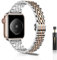 WoPail Correa Mujer Compatible con Apple Watch 41mm 40mm 38mm Serie 10 42mm/9/8/7/6/5/4/3/2/1, Pulseras de Repuesto Metal de Acero Inoxidable para iWatch SE/SE 2 - Plata&Oro Rosa