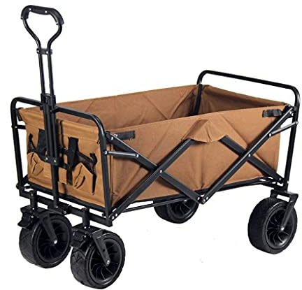 ATAAY Outdoor Folding Utility Wagon Garden Trolley, Folding Push Cart with Brake, Portable Rolling Lightweight Beach Outdoor Cart, for Garden Picknick, Load-Bearing 100kg / 220lbs (Style 2)