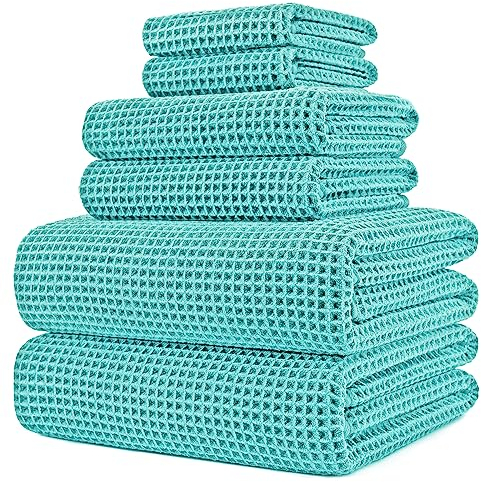 Polyte - Handtuch-Set - schnelltrocknende & fusselfreie Mikrofaser - Waffelstruktur - sehr groß - Aqua - 152 x 76,2 cm - 6-teilig