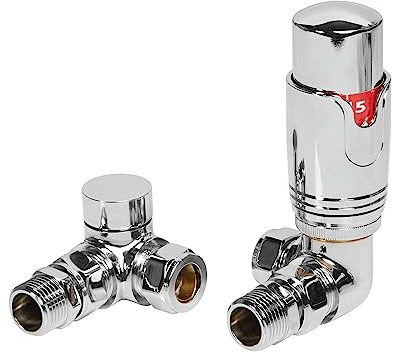 Thermostatic Radiator Valves and Corner Lockshield Valve - Classy and Modern Design 1/2 x 15mm Corner Radiator Valves (Chrome)