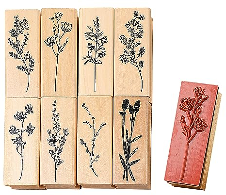 8 Stück Holzstempel, Vintage-Holzstempel, Blumenmuster-Stempelset, DIY-Bastelzubehör, wiederverwendbar, Geeignet für Scrapbooking, Journaling, Fotoalben, Grußkarten