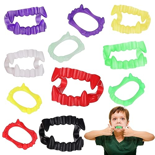 14 Pièces Crocs de Vampire Halloween Faux Dentier Dent de Vampire Réutilisables Accessoires de Halloween d'horreur de Costume Cosplay de Fête pour Enfant Adulte (Coloré)