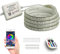 FOLGEMIR 6m RGB LED Streifen, Bluetooth kontrolliert Strip, 220V dimmbar Lichterkette, 5050 SMD 60 LEDs/m Farbwechsel Led Band, wasserdicht Lichtschlauch mit Trafo & 24-Tasten IR Fernbedienung