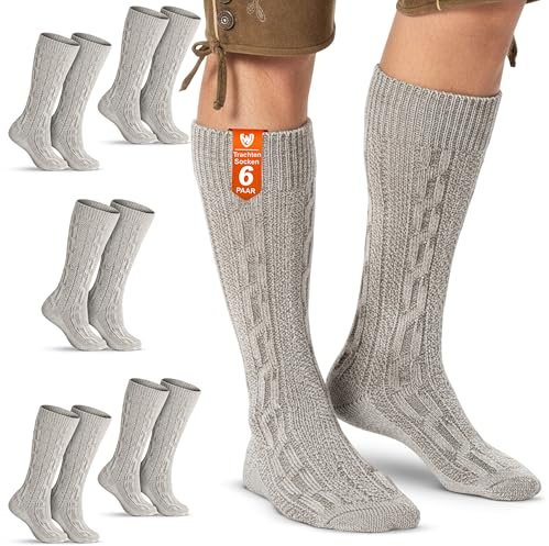 German Wear Trachtensocken Trachtenstrümpfe Zopfmuster 40cm Lang - Socken aus Baumwolle Kniestrümpfe Meliert - Passend zu alle Trachtenlederhosen - Herren & Damen -
