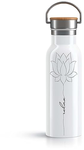 OWLBOOK Lotusblume Relax Trinkflasche Yoga Edelstahl Wasserflasche für Frauen Yoga Zubehör Damen - Thermosflasche 600ml nachhaltige Sportflasche auslaufsicher schadstofffrei BPA frei