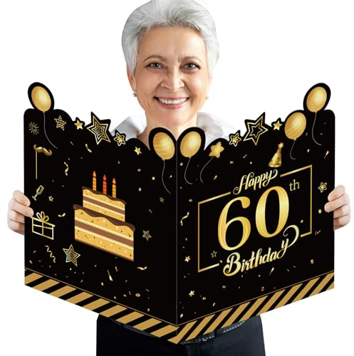 Geburtstagskarte 60 Mann Frau Groß 63x40cm,Karte 60 Geburtstag Frau,60 Geburtstag Männer Frauen Deko,Geburtstagskarten 60 Jahre Schwarze Gold,60. Geburtstag Gästebuch Karten Danke Geschenke,GrußKarten