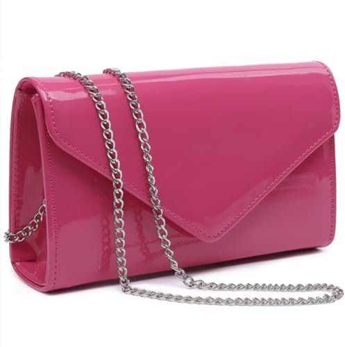 Dasein Borse da sera da donna glitterate, pochette formali per matrimoni, feste, pochette da cocktail, 1-vernice Fucsia