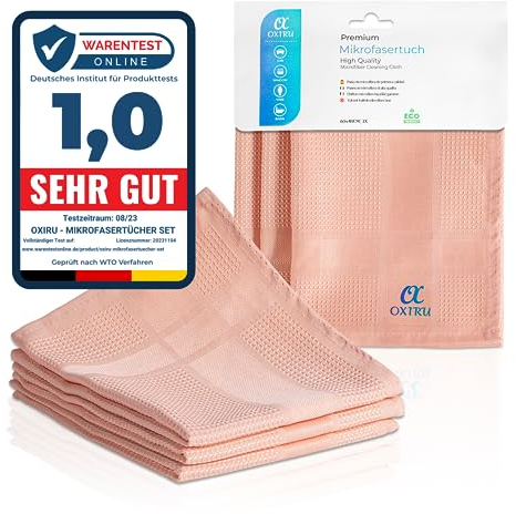 OXIRU Mikrofasertücher 60x40 Set - Glasreinigungs- und Fenstertücher, Microfaser Geschirrtücher, Auto Reinigungstücher, Poliertücher für Gläser und Gastronomie, Perfekt zum Glas Polieren