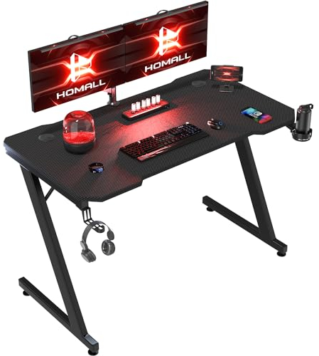 Homall Gaming Desk 80 x 52 cm PC Computer Desk Z Shaped Computer Table PC Gaming Table Gamer Desk for Home Office, Desk with Headphone Hook, Black